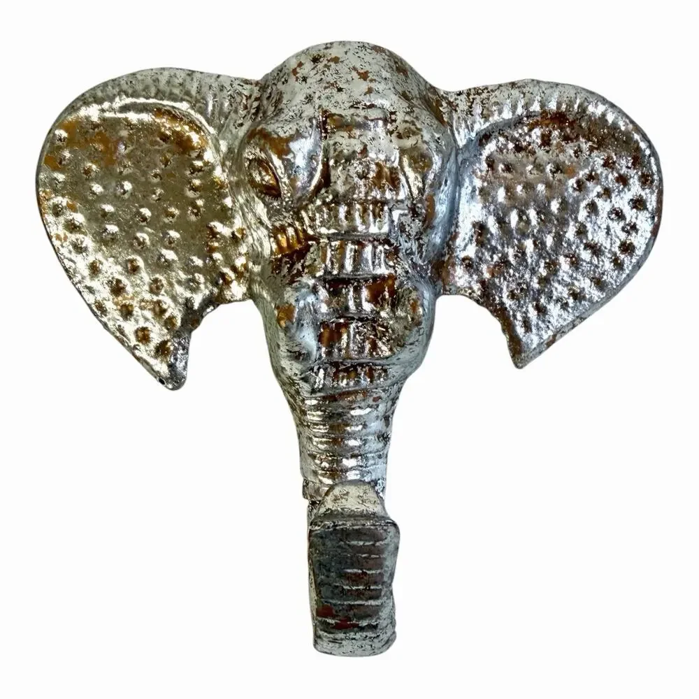 Vintage Silver Metal Elephant Wall Hook Coat Hanger 5”X 6.5”X 2